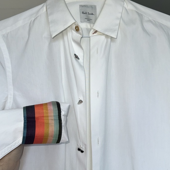 Paul Smith white shirt with striped accents and funky buttons Small - Picture 4 of 4